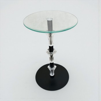 طاولة جانبية زجاجية بقاعدة معدنية وكريستالات فاخرة55×33×33سم 