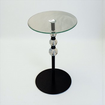 طاولة جانبية زجاجية بقاعدة معدنية وكريستالات فاخرة55×33×33سم 