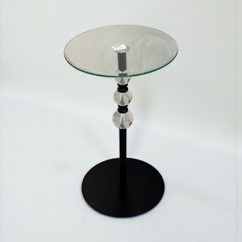 طاولة جانبية زجاجية بقاعدة معدنية وكريستالات فاخرة55×33×33سم 