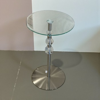طاولة جانبية زجاجية بقاعدة معدنية وكريستالات فاخرة55×33×33سم 