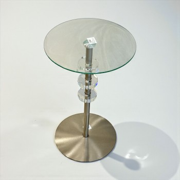 طاولة جانبية زجاجية بقاعدة معدنية وكريستالات فاخرة55×33×33سم 