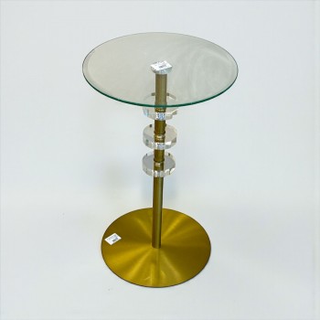 طاولة جانبية زجاجية بقاعدة معدنية وكريستالات فاخرة55×33×33سم 