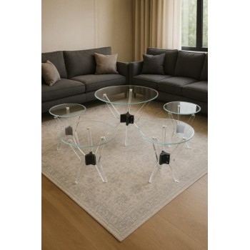 طقم طاولات قهوة وشاهي 5قطعة زجاج مع قواعد اكريلك