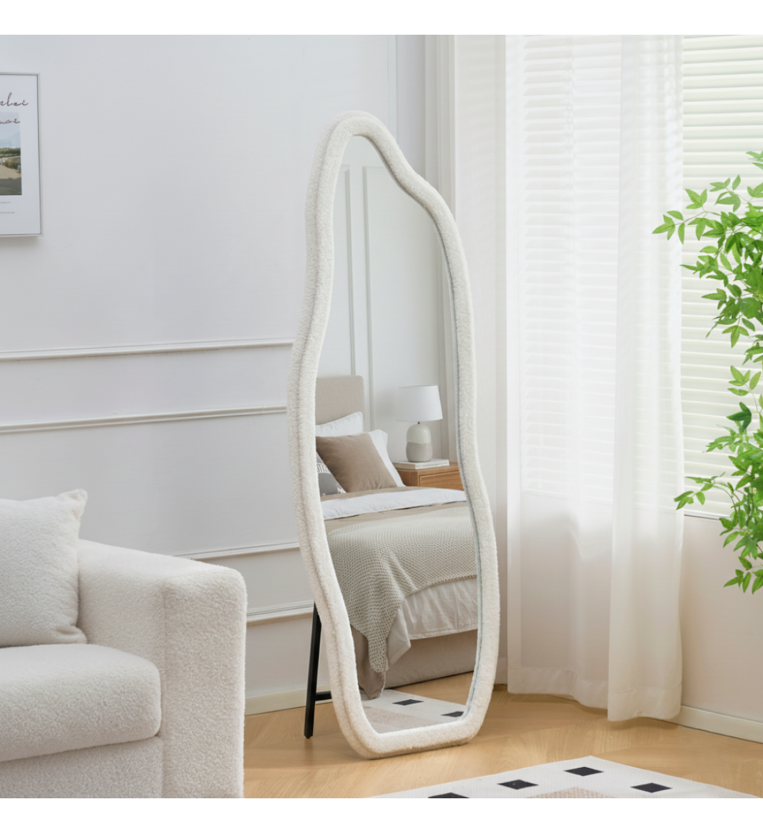 مرآة أرضية أنيقة بتصميم عصري فريد، مراية بوكلية ابيض 170×70سم 
