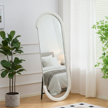 مرآة أرضية أنيقة بتصميم عصري فريد، مراية بوكلية ابيض 160×60سم 