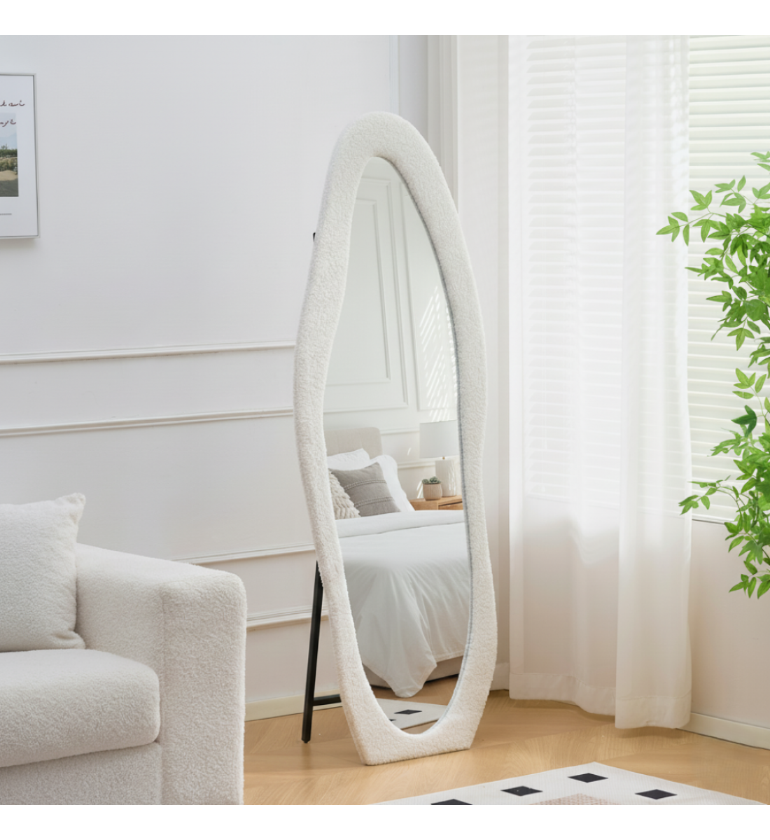 مرآة أرضية أنيقة بتصميم عصري فريد، مراية بوكلية ابيض 180×80سم 