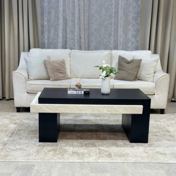 طاولة تقديم خشب سنديان اسود  بتفاصيل رخامية – تصميم أنيق وفاخر