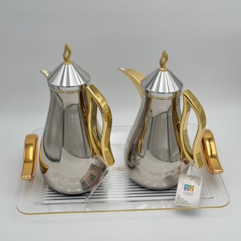 طقم ترامس شاي وقهوة مع طوفرية  راقي استيل داخل زجاج 