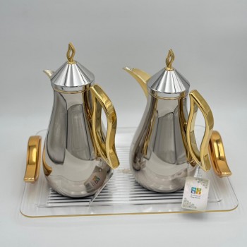 طقم ترامس شاي وقهوة مع طوفرية  راقي استيل داخل زجاج 