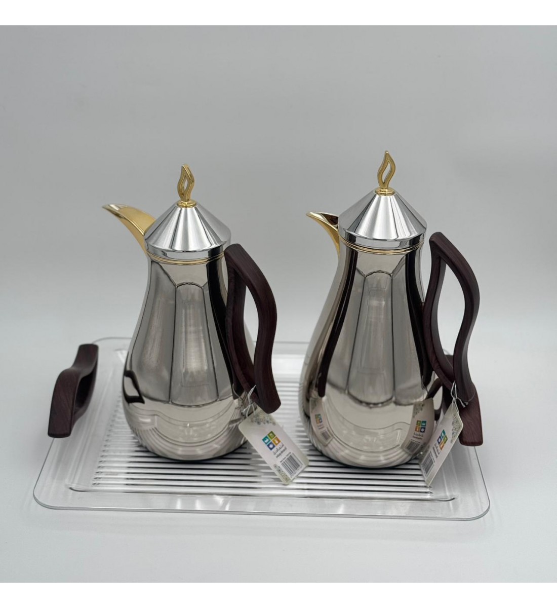 طقم ترامس شاي وقهوة مع طوفرية  راقي استيل داخل زجاج 