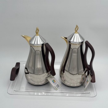 طقم ترامس شاي وقهوة مع طوفرية  راقي استيل داخل زجاج 