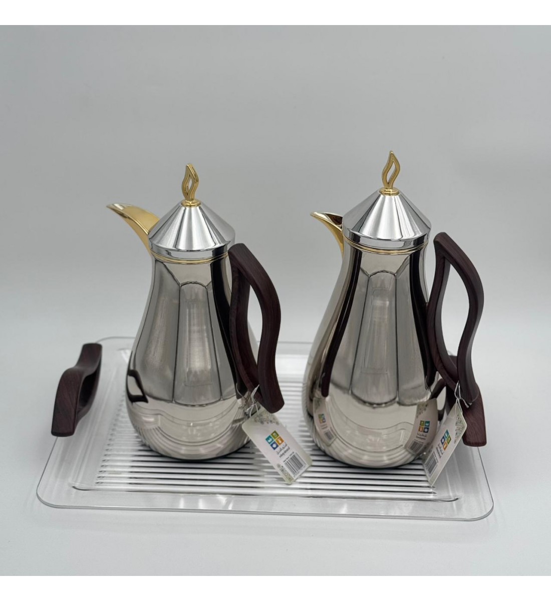 طقم ترامس شاي وقهوة مع طوفرية  راقي استيل داخل زجاج 