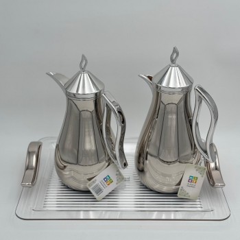 طقم ترامس شاي وقهوة مع طوفرية  راقي استيل داخل زجاج 