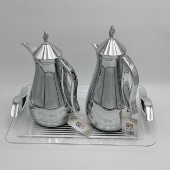 طقم ترامس شاي وقهوة مع طوفرية  راقي استيل داخل زجاج 