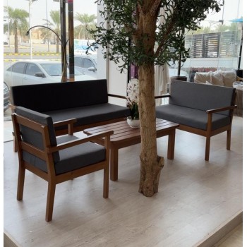 طقم جلسة خارجية رمادي  كراسي خشب  ،6أشخاص +طاولة خدمة