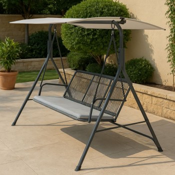 مرجيحة حديقة بثلاثة مقاعد ومظلة - أرجوحة خارجية للحدائق والتراسات - تصميم أنيق 