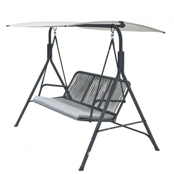 مرجيحة حديقة بثلاثة مقاعد ومظلة - أرجوحة خارجية للحدائق والتراسات - تصميم أنيق 