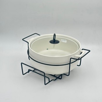 سخان بوفية صحن تقديم سيراميك لتسخين الطعام مزود بغطاء بتصميم فريد