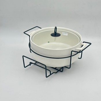 سخان بوفية صحن تقديم سيراميك لتسخين الطعام مزود بغطاء بتصميم فريد