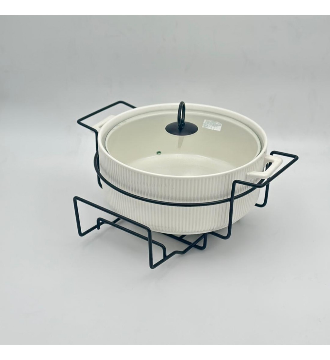 سخان بوفية صحن تقديم سيراميك لتسخين الطعام مزود بغطاء بتصميم فريد