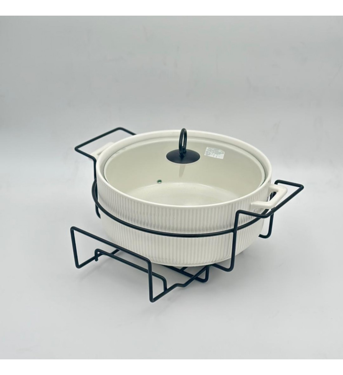 سخان بوفية صحن تقديم سيراميك لتسخين الطعام مزود بغطاء بتصميم فريد