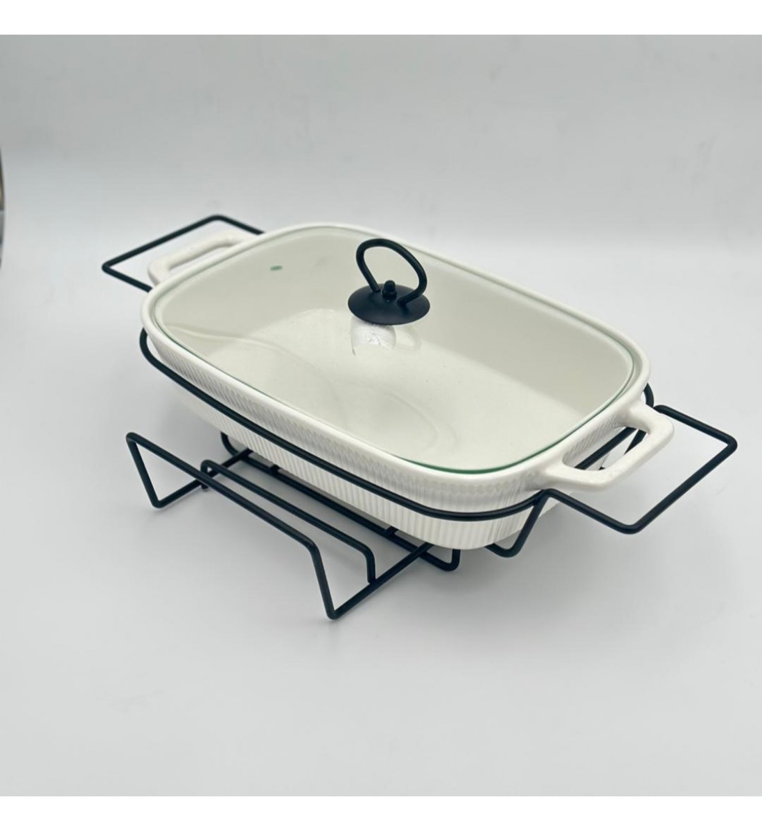 سخان بوفية صحن تقديم سيراميك لتسخين الطعام مزود بغطاء بتصميم فريد32سم 