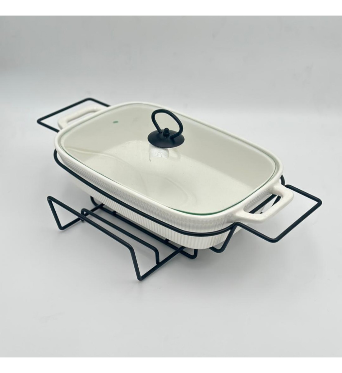 سخان بوفية صحن تقديم سيراميك لتسخين الطعام مزود بغطاء بتصميم فريد32سم 