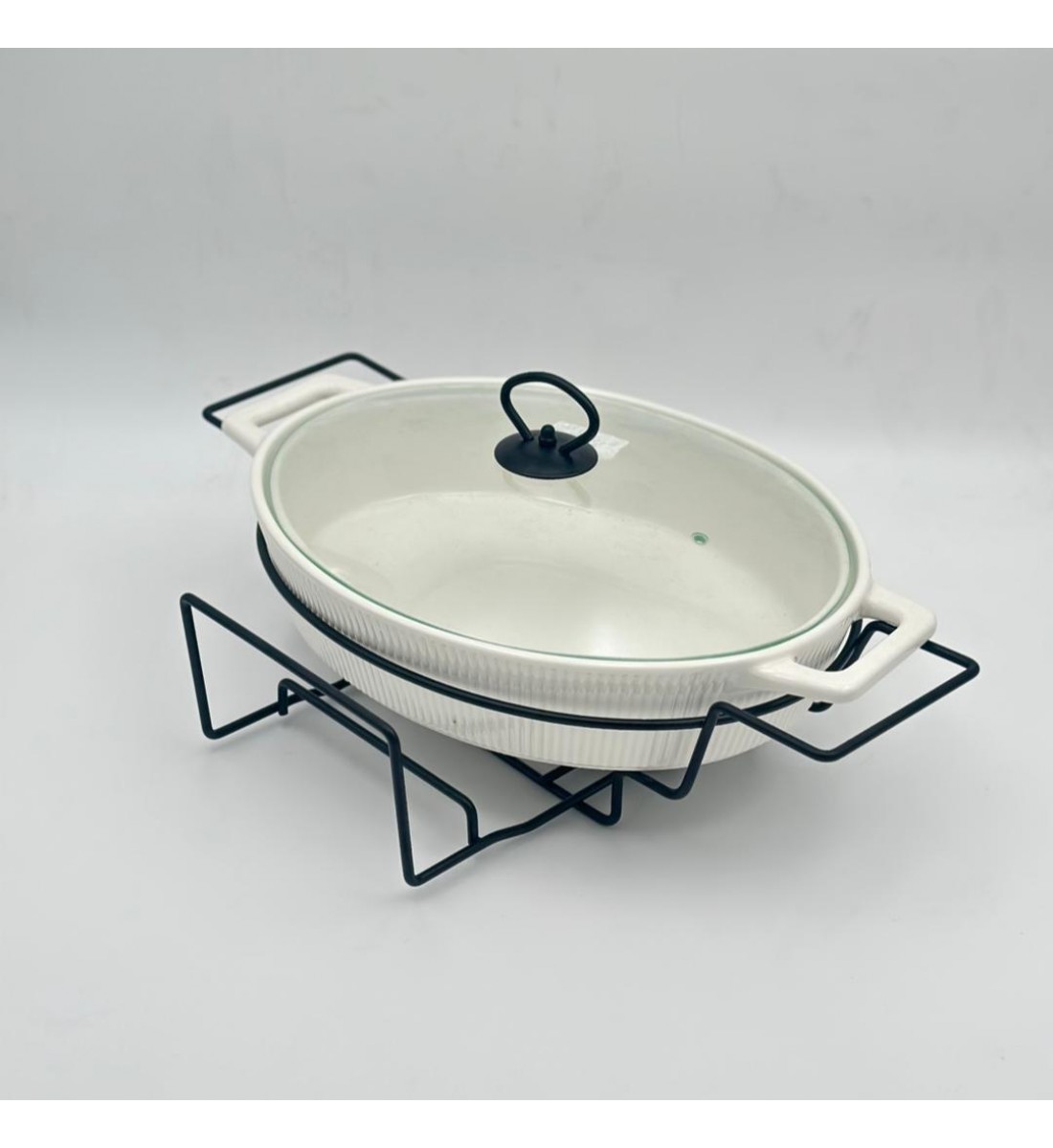 سخان بوفية صحن تقديم سيراميك لتسخين الطعام مزود بغطاء بتصميم فريد32سم 
