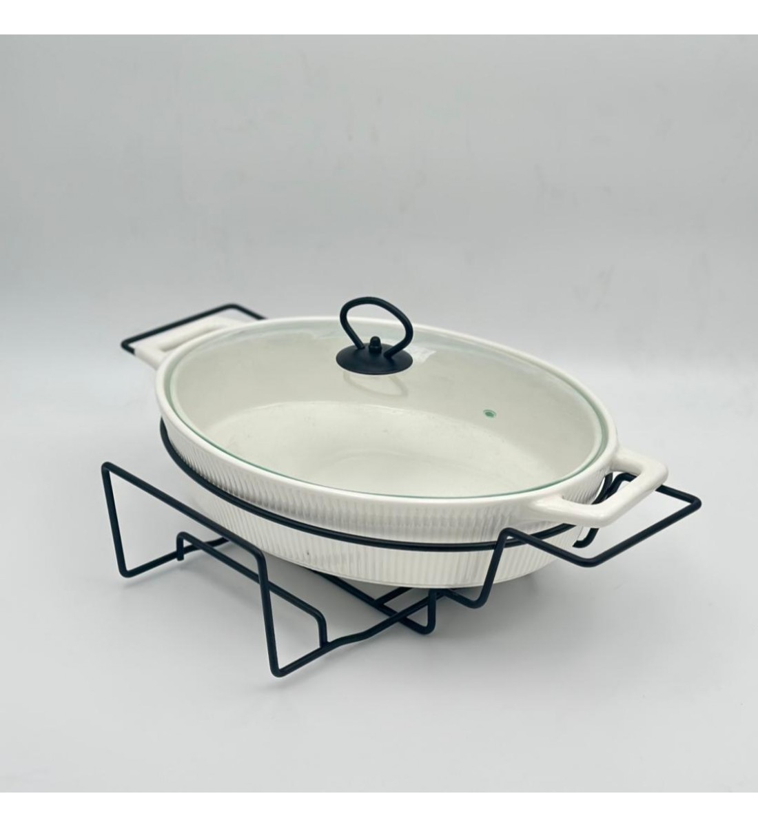 سخان بوفية صحن تقديم سيراميك لتسخين الطعام مزود بغطاء بتصميم فريد32سم 