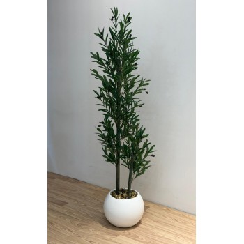 شجرة بمركن ابيض زيتون ارتفاع  160سم  ديكور اصطناعية بتصميم واقعي وأوراق خضراء كثيفة تضفي لمسة طبيعية ومنعشة على المكان. 2متر 