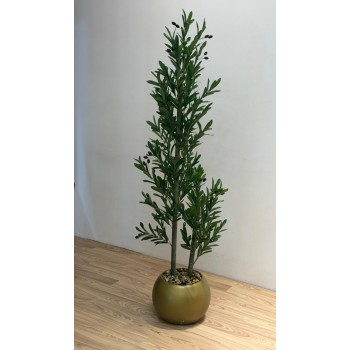 شجرة بمركن ذهبي زيتون ارتفاع  160سم  ديكور اصطناعية بتصميم واقعي وأوراق خضراء كثيفة تضفي لمسة طبيعية ومنعشة على المكان. 2متر 