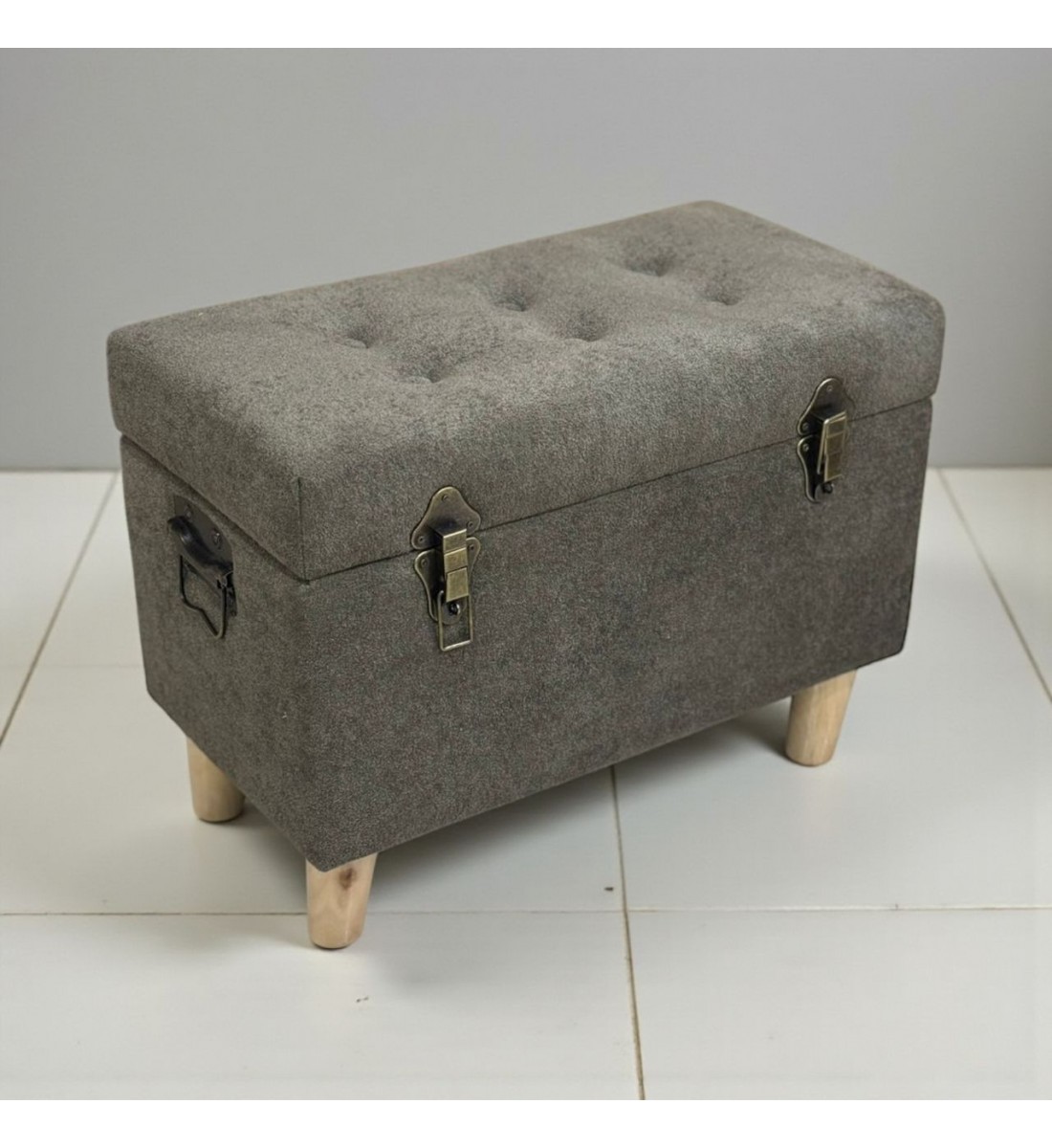 مقعد صندوق  سجاد بوكليه رصاصي غامق  52×27×39سم 