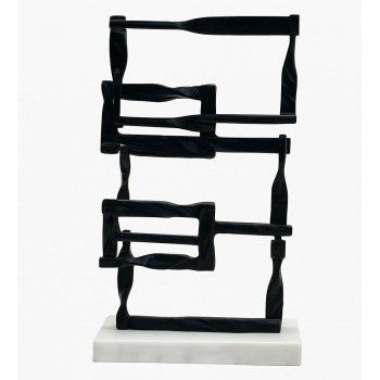  قطعة ديكور فنية عصرية بتصميم تجريدي أنيق، مصنوعة من معدن أسود بلمسة نهائية فاخرة43×24×10سم 