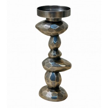 شمعدان ديكوري معدني بتصميم أنيق وعصري، مصنوع من المعدن بلون فضي 37×11×11سم 