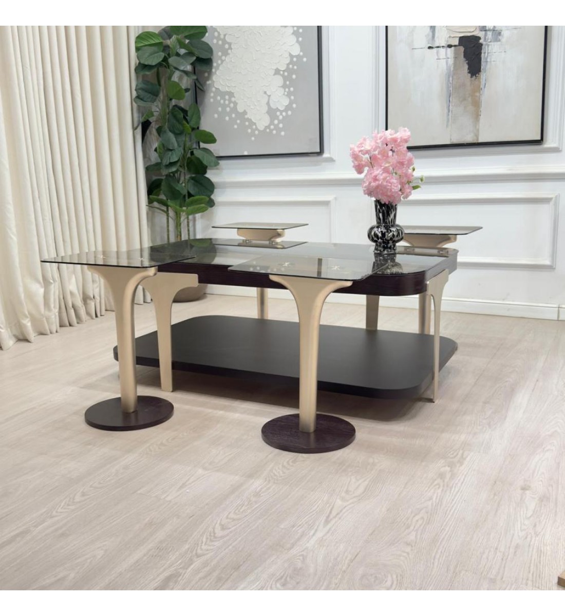 طقم طاولات تقديم 5قطع سطح زجاج (منتج تفصيل ) طقم طاولات تقديم 5قطع سطح زجاج (منتج تفصيل )