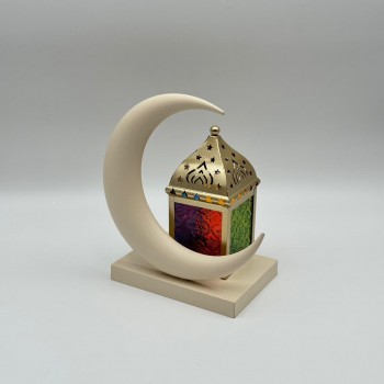 فانوس ديكوري أنيق بتصميم هلالي راقٍ يجمع بين الطابع الرمضاني الكلاسيكي واللمسة العصرية لون بيج 25×18×12سم 