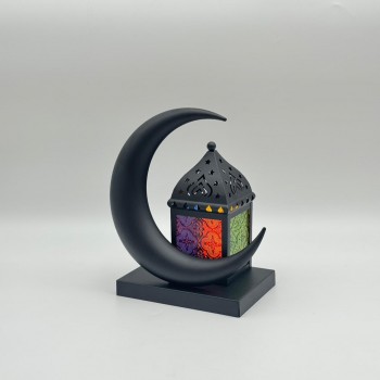 فانوس ديكوري أنيق بتصميم هلالي راقٍ يجمع بين الطابع الرمضاني الكلاسيكي واللمسة العصرية لون اسود 25×18×12سم 