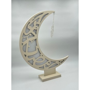 ديكور هلال رمضان بنقشة إسلامية مع نجمة معلّقة لون بيج  63×10×45سم 