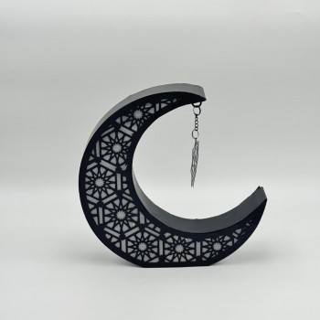 ديكور هلال رمضان بنقشة إسلامية مع نجمة معلّقة لون اسود 27×27×6سم 