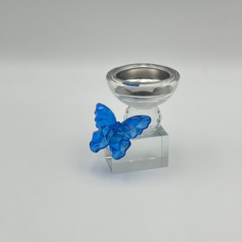 مبخرة ديكورية فاخرة بتصميم أنيق يجمع بين الكريستال الشفاف والتفاصيل الراقية فراشه زرقاء،10×7×7سم 