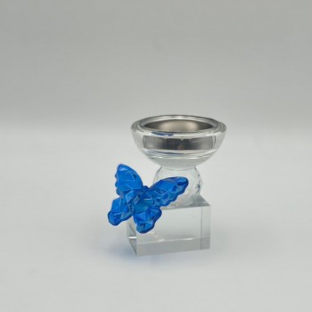 مبخرة ديكورية فاخرة بتصميم أنيق يجمع بين الكريستال الشفاف والتفاصيل الراقية فراشه زرقاء،10×7×7سم 