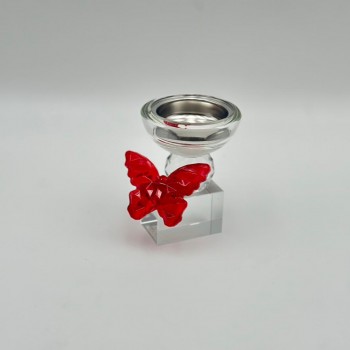 مبخرة ديكورية فاخرة بتصميم أنيق يجمع بين الكريستال الشفاف والتفاصيل الراقية فراشه حمراء،10×7×7سم 