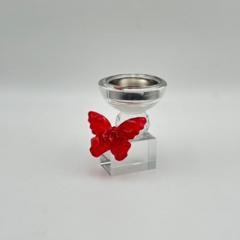 مبخرة ديكورية فاخرة بتصميم أنيق يجمع بين الكريستال الشفاف والتفاصيل الراقية فراشه حمراء،10×7×7سم 