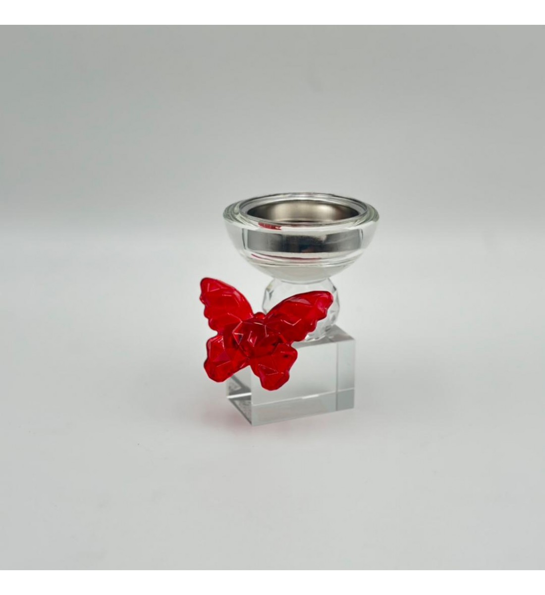 مبخرة ديكورية فاخرة بتصميم أنيق يجمع بين الكريستال الشفاف والتفاصيل الراقية فراشه حمراء،10×7×7سم 