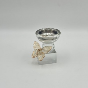 مبخرة ديكورية فاخرة بتصميم أنيق يجمع بين الكريستال الشفاف والتفاصيل الراقية فراشه ذهبي ،10×7×7سم 