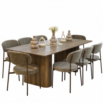 طاولة طعام مودرن خشبية مع 8 كراسي مبطنة