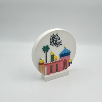 قطعة ديكور تراثية أنيقة بتصميم دائري، مزينة بعبارة رمضان كريم21×5×5سم 