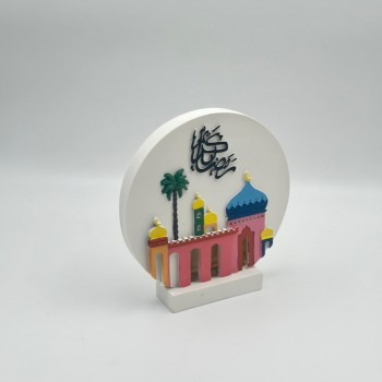قطعة ديكور تراثية أنيقة بتصميم دائري، مزينة بعبارة رمضان كريم21×5×5سم 