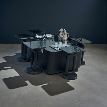 طقم طاولة قهوة بسطح زجاج 7قطع اسود (منتج تفصيل )