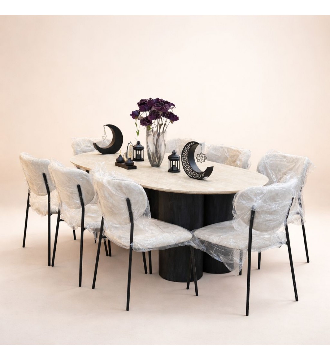 طاولة طعام مودرن خشبية مع 8 كراسي مبطنة